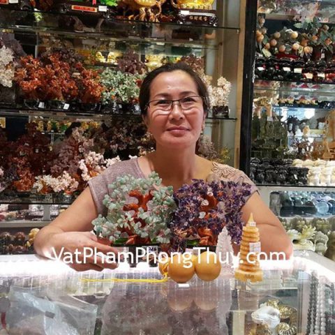 Chị Mai - khách hàng mua cây tài lộc đông linh KC040, cây tài lộc thạch anh tím KC039, tháp văn xương hoàng long GM069, tháp văn xương thạch anh trắng GM134 và chuông gió đồng D224