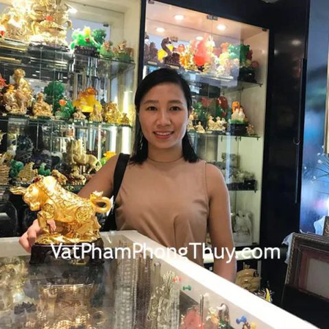 Chị Hồng Hoa - Khách hàng mua Trâu vàng trên tiền đế gỗ C114A