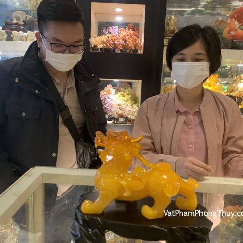 Chị Mỹ - Khách hàng mua Cặp tỳ hưu ngọc vàng cam đế gỗ lớn - Như Ý Bích Tà LN050.