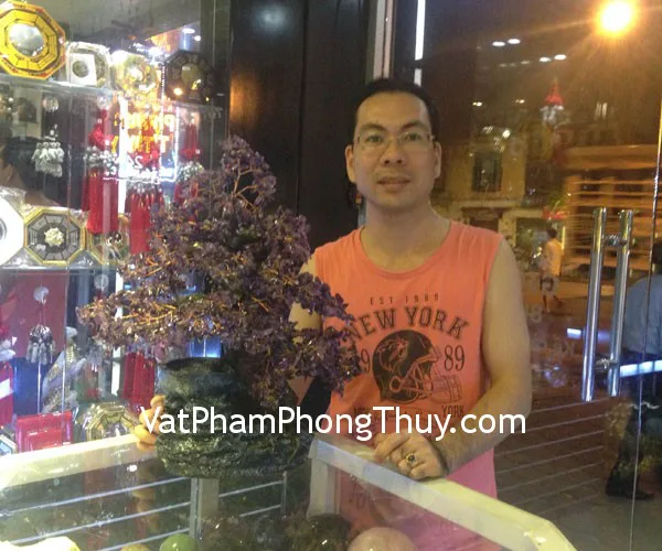 Vợ chồng chị Hồng- khách hàng mua cây thạch anh tím phong thủy luân HCA253