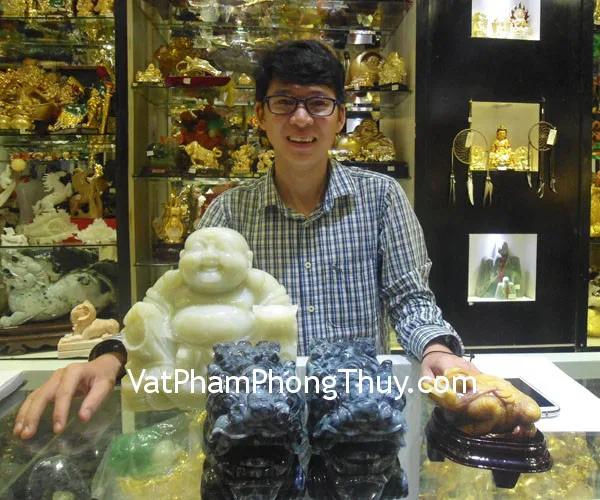 Anh Phương - Khách hàng mua cặp tỳ hưu ngọc phỉ thúy THT47, thiềm thừ hoàng long TT-HL-6320 và phật di lạc cẩm thạch PDL-CTN