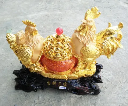 Gia đình gà trên hũ vàng (lớn) - Cát tường tam bảo G002A