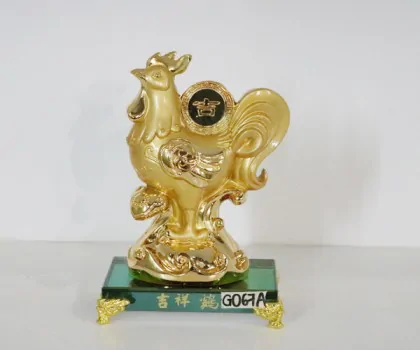 Gà vàng trên đế thủy tinh - Cát tường kê -Cát G067A