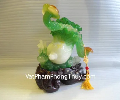 Bắp cải và hoa cải xanh trên bụi mẫu đơn lưu ly đế gỗ nhỏ - Phát Tài LN071