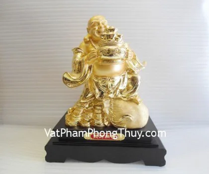Di lặc vàng trên hồ lô đế gỗ - phước lộc như ý A139