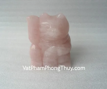 Mèo may mắn thạch anh hồng-3 tấc H070