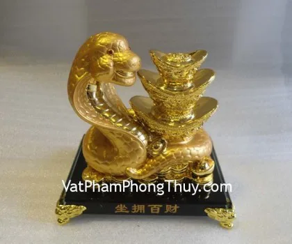 Rắn vàng kim, đỉnh vàng, đế thủy tinh- Tọa hưởng bách tài (nhỏ) E096
