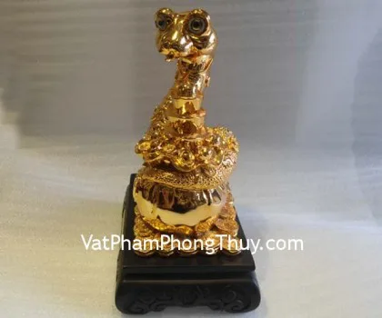 Rắn vàng kim, đế gỗ- Linh xà chiêu tài E114