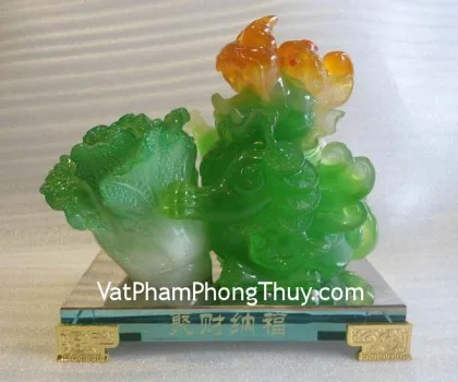 Tỳ hưu xanh, bắp cải, đế thủy tinh- Tụ tài nạp phước E047