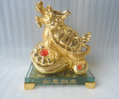 Long quy vàng kim, đế thủy tinh- Long quy như ý E281