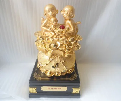 Gia đình khỉ vàng trên túi vàng - đời đời vượng tài K028M