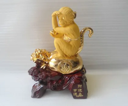 Khỉ tài lộc ngồi trên túi vàng - tài vận hanh thông K036M