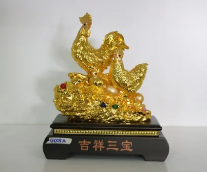 Gia đình gà trên tảng đá tiền - Cát tường tam bảo G008A