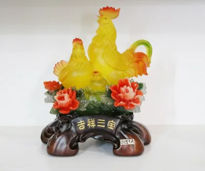 Gia đình gà bên mẫu đơn lưu ly - Cát tường tam bảo G017A