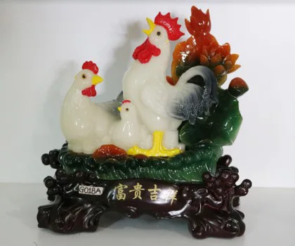 Gia đình gà bên sen màu ngọc trắng - Phú quý cát tường G018A