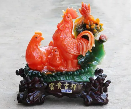 Gia đình gà bên sen màu ngọc cam - Phú quý cát tường G019A