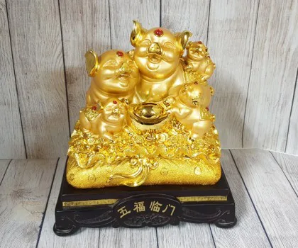 Hoàng gia năm heo vàng trên túi tiền vàng khủng đế gỗ - Ngũ Phước Lâm Môn LN029