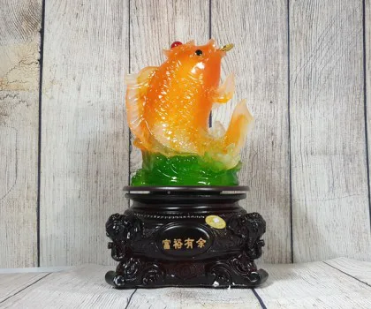 Tiên cá chép vàng cam ngọc lưu ly vẫy sóng ngọc đế gỗ xoay - Phú Dư Hữu Dư LN170