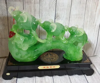 Hoàng gia voi xanh ngọc choàng xâu tiền trên gậy như ý xanh ngọc có hồng châu khủng - Hạnh Phúc Cát Tường LN178