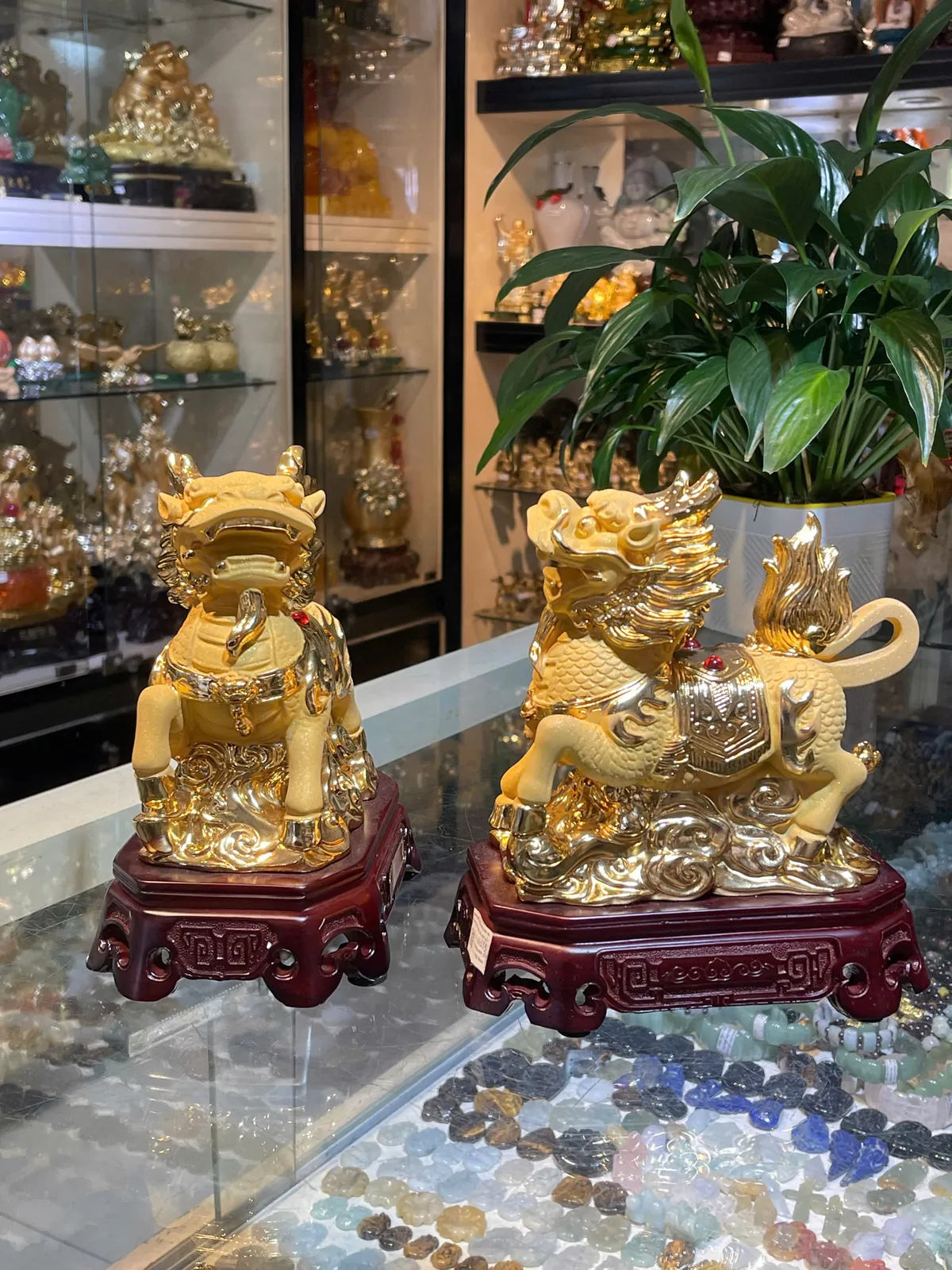 Song đế kỳ lân vàng kim sa bóng cưỡi mây vàng đế gỗ - Như Ý Nạp Phước/ Tường Thuỵ Chiêu Tài LN159
